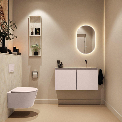 MONDIAZ TURE-DLUX Meuble toilette - 100cm - Rosee - EDEN - vasque Ostra - position droite - sans trou de robinet