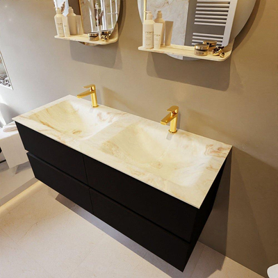 Mondiaz VICA-DLUX ensemble de meuble de salle de bain - 120cm - meuble sous-vasque urbain - 4 tiroirs - lavabo encastré cloud double - 2 trous de robinet - version haute de 60cm - frape