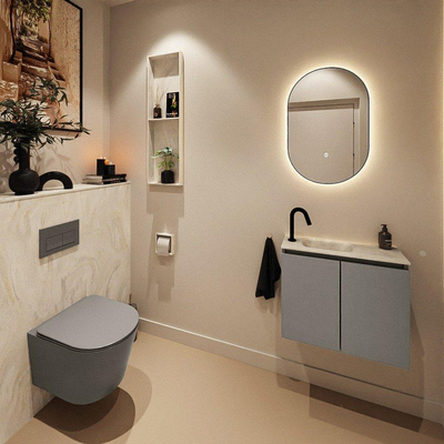 MONDIAZ TURE-DLUX Meuble pour toilettes 60 cm Smoke. EDEN lavabo Ostra position à gauche. Avec 1 trou de robinet.