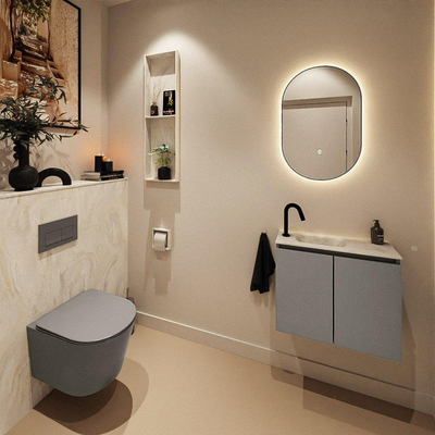 MONDIAZ TURE-DLUX Meuble toilette - 60cm - Smoke - EDEN - vasque Ostra - position gauche - 1 trou de robinet