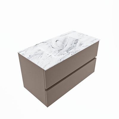 Mondiaz VICA-DLUX ensemble de meuble de salle de bain - 90cm - meuble sous-vasque fumée - 2 tiroirs - lavabo encastré nuage milieu - sans trous de robinet - version haute 60cm - glace