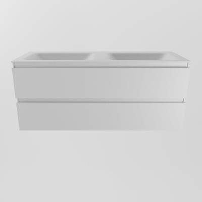 Mondiaz Aivy badmeubelset - 120x45x50cm - 0 kraangaten - 2 wasbakken talc Solid surface - Links en rechts - 2 lades - Zonder spiegel - MDF Talc