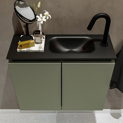 Mondiaz TURE Meuble lave-mains 60x23x50cm 1 trou de robinet 2 portes Army mat Lavabo Eden Droite Solid Surface Noir