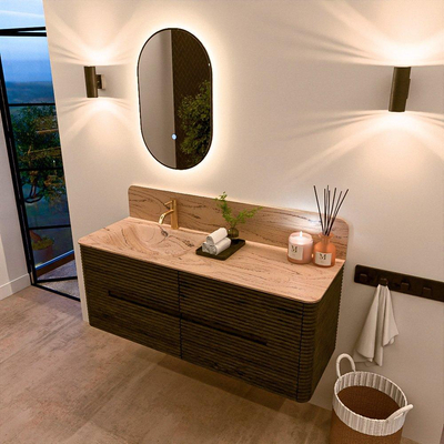 Mondiaz CIRO-DLUX Meuble de salle de bains - 130x45x50cm - Plan-vasque Solid surface Arena - 1 vasque à gauche - 1 trou de robinet - 4 tiroirs - Shadow
