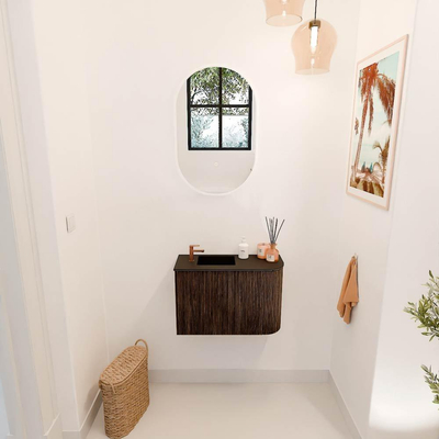 Mondiaz JOYA 61.6cm toiletmeubel - ronding rechts kleur Walnut - Wastafel FAYE positie Links 1 kraangat kleur Urban.