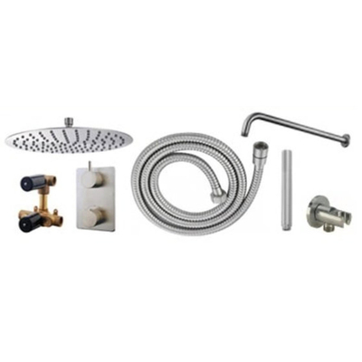 Wiesbaden One Pack Inbouwthermostaatset rond - type 204 - 30cm - geborsteld staal (RVS)