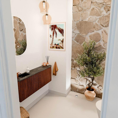 Mondiaz JOYA-DLUX 111.6cm toiletmeubel - ronding rechts kleur Ruby - Wastafel FAYE positie Links 1 kraangat kleur Lava.