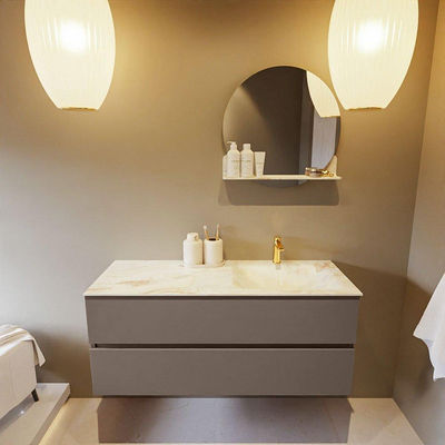 Mondiaz VICA-DLUX ensemble de meuble de salle de bain - 120cm - meuble sous-vasque fumée - 2 tiroirs - lavabo encastré nuage droite - 1 trou de robinet - version haute 60cm - opalo