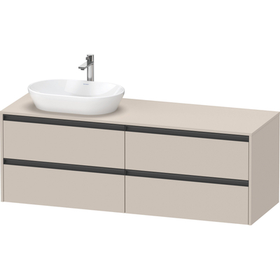 Duravit Ketho.2 Wastafelonderbouwkast - inclusief consoleplaat - met 4 laden - voor waskom links - 160x55x56.8cm - met handgrepen antraciet - taupe mat