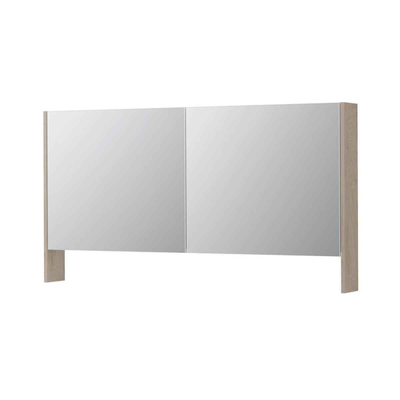 INK SPK3 Armoire de toilette avec miroir - 140x14x74cm - 2 portes - miroir double face - tablette ouverte - interrupteur et prise de courant - MFC Chêne ivoire