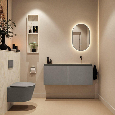 MONDIAZ TURE-DLUX Meuble toilette - 120cm - Smoke - EDEN - vasque Ostra - position droite - sans trou de robinet