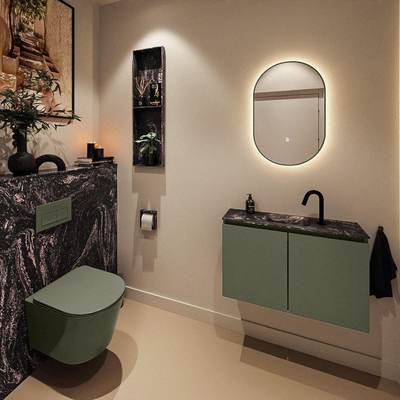 MONDIAZ TURE-DLUX Meuble toilette - 80cm - Army - EDEN - vasque Lava - position centrale - 1 trou de robinet