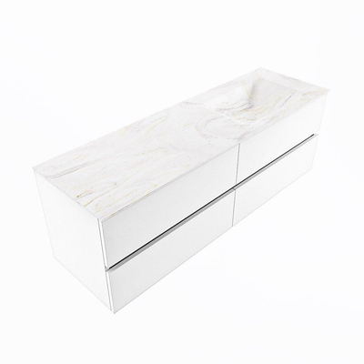 Mondiaz VICA-DLUX ensemble de meuble de salle de bain - 150cm - meuble sous-vasque talc - 4 tiroirs - lavabo encastré cloud droite - 1 trou de robinet - version haute de 60cm - ostra