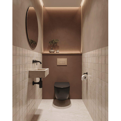 QeramiQ Dely Ensemble de toilette - réservoir encastré Qeramiq Flush - abattant 35mm - plaque de commande beige en plastique - boutons rectangulaires - noir mat