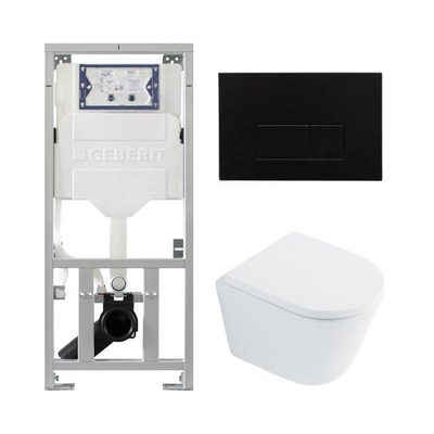 QeramiQ Dely Pack WC - 36,3x51,7cm - à fond creux - sans bride - réservoir encastré Geberit UP320 - abattant WC softclose 35 mm - plaque de commande en plastique noir mat - boutons rectangulaires - blanc brillant