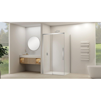 Van Rijn Products ST09 Schuifdeur tbv hoekcabine - 140x200cm - helder glas - soft-close - RVS Geborsteld