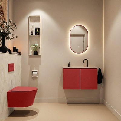 MONDIAZ TURE-DLUX Meuble toilette - 80cm - Fire - EDEN - vasque Ostra - position centrale - 1 trou de robinet