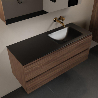 Mondiaz Aivy ensemble meuble de salle de bains - 120x45x50cm - 0 trous de robinet - 1 vasque urban Solid surface - Droite - 2 tiroirs - Avec armoire de toilette - Mélaminé Moka