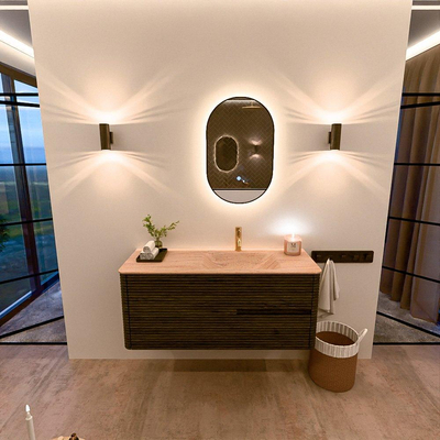 Mondiaz CIRO-DLUX Badkamermeubelset - 120x45x50cm - Solid surface wastafel Saba - 1 wasbak Rechts - 1 kraangat - 2 lades - Shadow