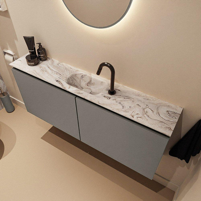 MONDIAZ TURE-DLUX 120cm meuble de toilettes Smoke. EDEN lavabo Glace position milieu. Avec 1 trou de robinet.