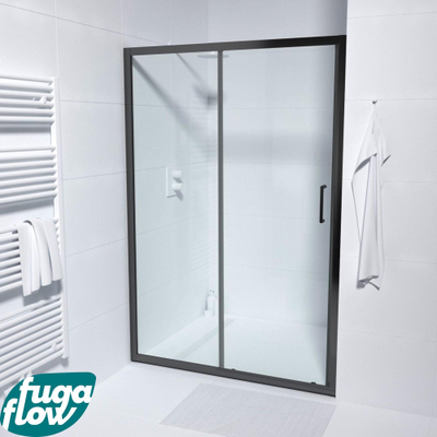 FugaFlow Efficiente Vetro porte coulissante - 130x190cm - 6mm verre de sécurité - profilé alu - anti-calcaire - noir mat