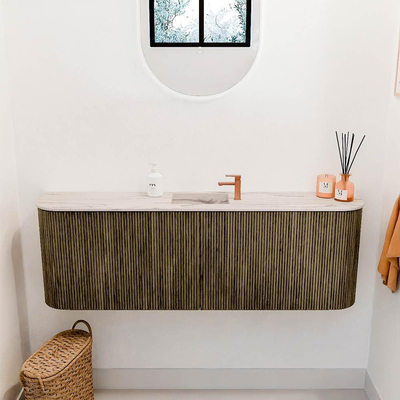 Mondiaz JOYA-DLUX 123.2cm toiletmeubel - ronding links en rechts kleur Dusk - Wastafel FAYE positie Midden 1 kraangat kleur Nata.