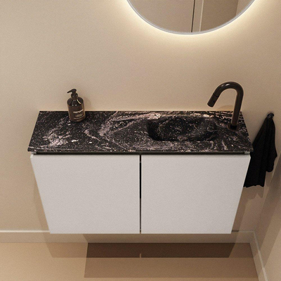 MONDIAZ TURE-DLUX Meuble toilette - 80cm - Linen - EDEN - vasque Lava - position droite - 1 trou de robinet