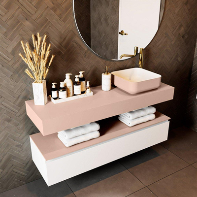 Mondiaz TOP 30 Vrijhangend Topblad - 130x30x12cm - geschikt voor waskom - Solid surface - Rosee