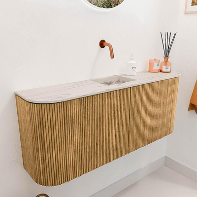 Mondiaz JOYA-DLUX 103.2cm toiletmeubel - ronding links en rechts kleur Oak - Wastafel FAYE positie Midden Zonder kraangat kleur Nata.