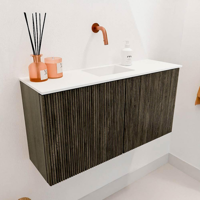 Mondiaz JOYA 80cm meuble de salle de bains - couleur Shadow - Vasque FAYE position Milieu Sans trou de robinet couleur Talc.