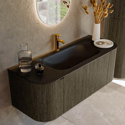 Mondiaz KURVE Ensemble de meuble de salle de bains - 120x46x40cm - 1 tiroir - 2 portes - vasque solid surface - centre - 1 trou de robinet - Shadow