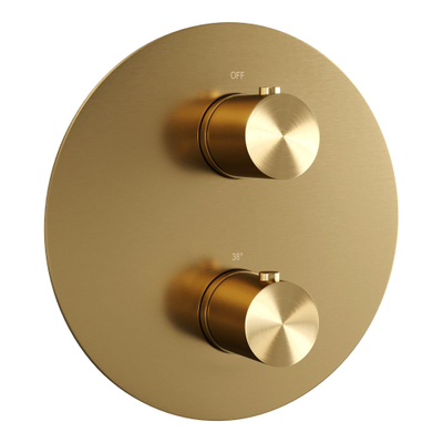BRAUER Gold Edition thermostatische Inbouw Regendouche - 3-weg - rond - set 88 - 30cm hoofddouche - gebogen muurarm - staaf handdouche - doucheslang - geïntegreerde glijstang - goud geborsteld PVD