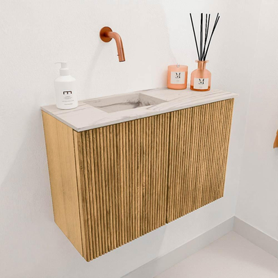 Mondiaz JOYA-DLUX 60cm meuble de salle de bains - couleur Oak - Vasque FAYE position Gauche Sans trou de robinet couleur Nata.