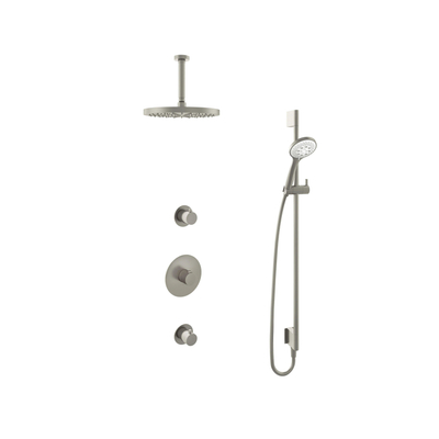 Hotbath Cobber IBS20 Ensemble de douche de pluie encastré - bras de plafond 15 cm - douche de tête ronde 30 cm - douchette 3 jets - barre de douche - nickel brossé