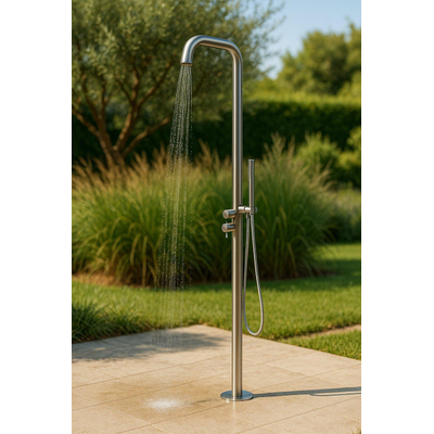 Fugaflow douche extérieure autoportante en acier inoxydable 316 douchette à main en acier inoxydable brossé