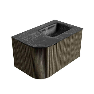 Mondiaz KURVE-DLUX Badkamermeubelset - 75x46x40cm - 1 lade - 1 deur - wastafel solid surface - rechts - 1 kraangat - Shadow