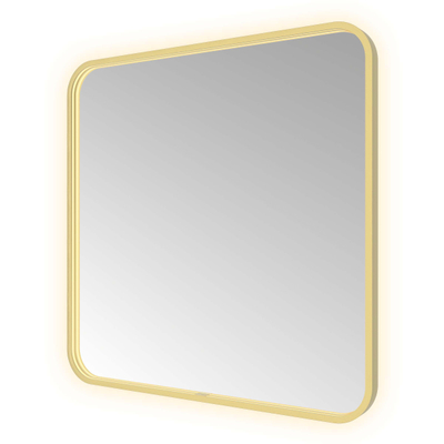 Hotbath &MORE Spiegel - 80x80cm - direct en indirect LED - spiegelverwarming - color changing - dimbaar - met afstandsbediening - PVD - geborsteld messing goud