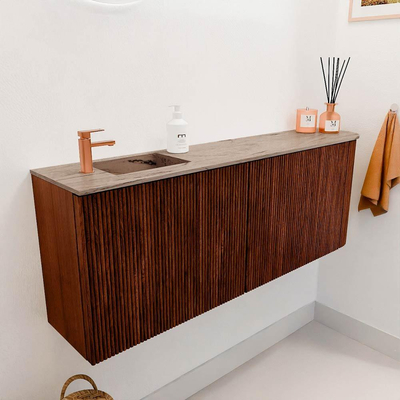 Mondiaz JOYA-DLUX 111.6cm toiletmeubel - ronding rechts kleur Ruby - Wastafel FAYE positie Links 1 kraangat kleur Arena.