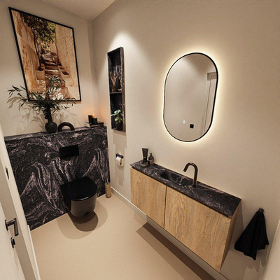 MONDIAZ TURE-DLUX Meuble toilette - 100cm - Washed Oak - EDEN - vasque Lava - position centrale - 1 trou de robinet