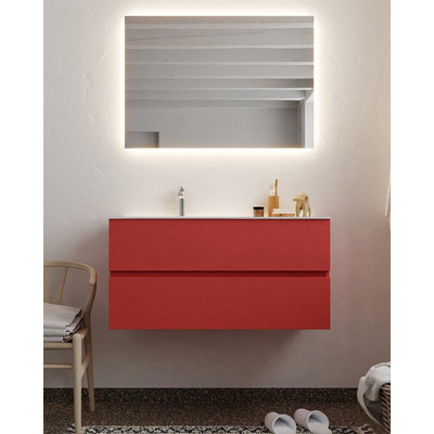 Mondiaz VICA ensemble de meuble de salle de bain - 100cm - meuble sous-vasque fire - 2 tiroirs - lavabo moon gauche - 1 trou de robinet - miroir LED - version XL 60cm de haut