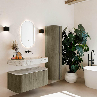 MONDIAZ THOR-DLUX 100cm meuble de salle de bains arrondi gauche + droite couleur Shadow avec 1 tiroir et 2 portes. Vasque suspendue CLOUD droite sans trou de robinet couleur Glace.