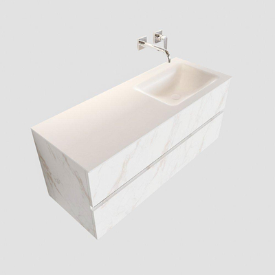 MONDIAZ VICA Badkamermeubelset - 120cm - 2 lades - wasbak Cloud rechts - 0 kraangaten - solid surface carrara marmer