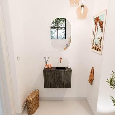 Mondiaz JOYA-DLUX 60cm toiletmeubel - kleur Shadow - Wastafel FAYE positie Rechts Zonder kraangat kleur Lava.