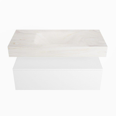 Mondiaz ALAN-DLUX Ensemble de meuble - 100cm - meuble Talc mat - 1 tiroir - Lavabo Cloud Ostra suspendu - vasque Centre - 1 trou de robinet