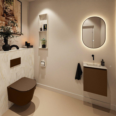 MONDIAZ TURE-DLUX Meuble toilette - 40cm - Rust - EDEN - vasque Ostra - position centrale - sans trou de robinet