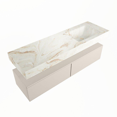Mondiaz ALAN-DLUX Ensemble de meuble - 150cm - meuble Linen mat - 2 tiroirs - Lavabo Cloud Frappe suspendu - vasque Droite - 0 trous de robinet