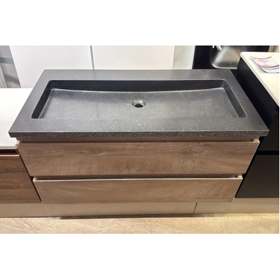 Forzalaqua Bologna meubel 100x51x48cm met 2 soft close laden eiken - met forzalaqua bologna wastafel - basalt - OUTLET UDEN
