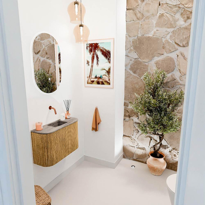 Mondiaz JOYA-DLUX 63.2cm toiletmeubel - ronding links en rechts kleur Oak - Wastafel FAYE positie Midden Zonder kraangat kleur Oza.