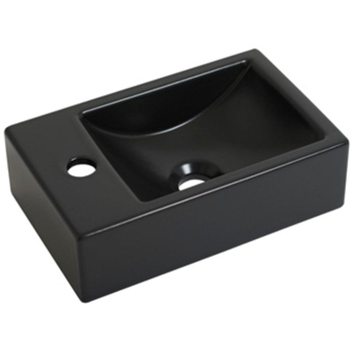 Plieger Houston lave-mains 37x23cm trou de robinet à gauche avec robinet eau froide chromé, siphon et vidange Noir brillant