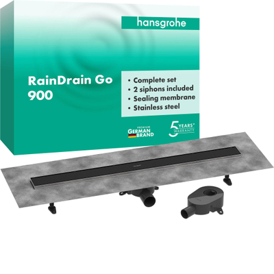 Hansgrohe RainDrain Go Caniveau de douche - 90cm - installation standard/à ras - carrelable - noir mat